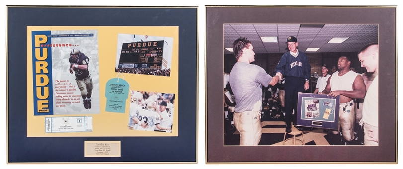 1995 Lou Holtz 200th Career Win Ticket Collage with Framed Photo of Players Presenting Item to Holtz - Both Framed to 24x20" (Holtz LOA)